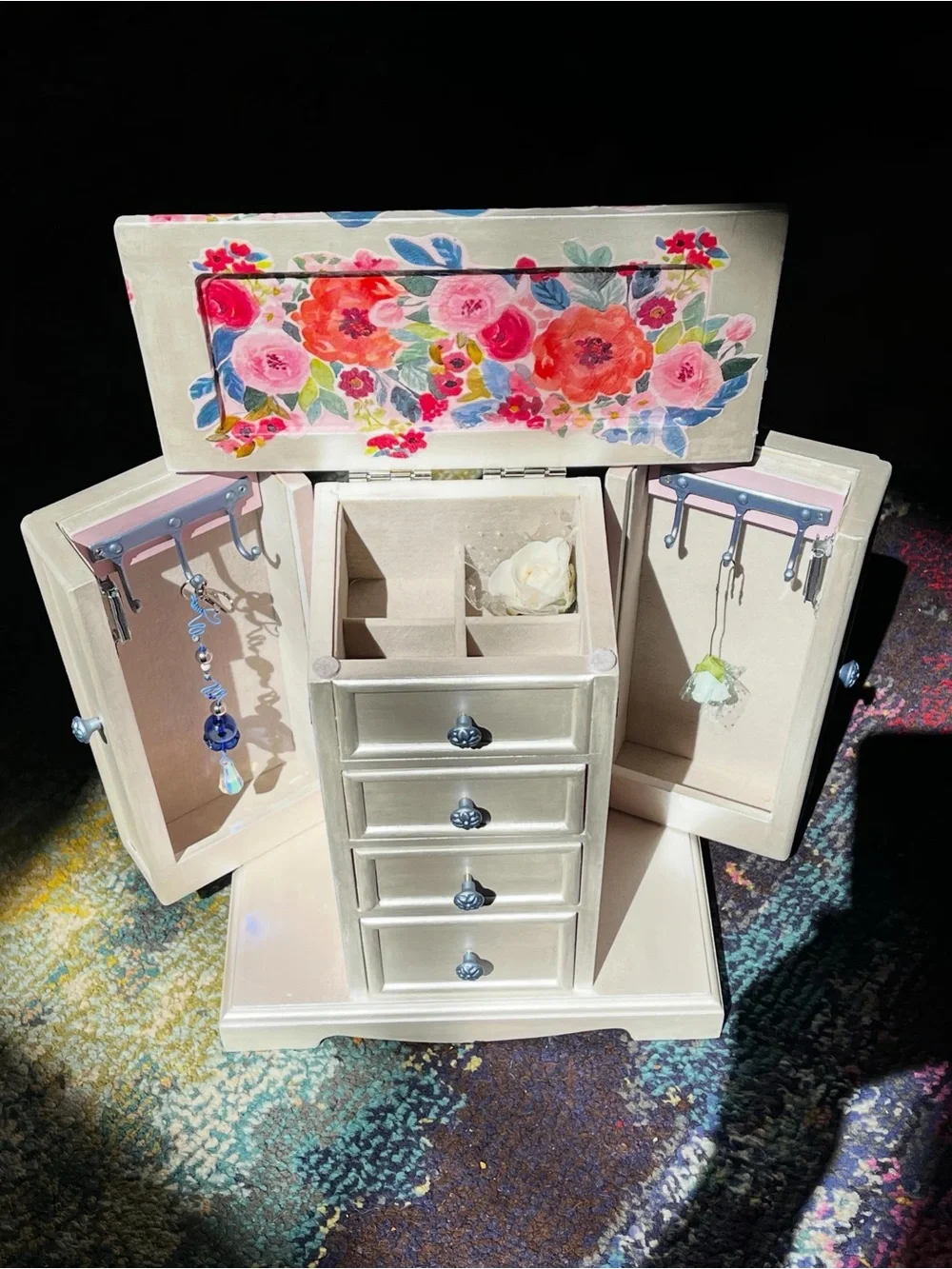hand restored floral cottage core jewelry box